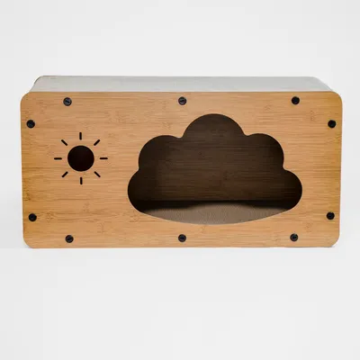 Produktbild von Katzenhöhle mit Kratzbrett – 2-in-1 Katzenhaus & Kratzmöbel – stabil & nachhaltig – aus Holz & Wellpappe – 59,5 × 29,5 × 29 cm