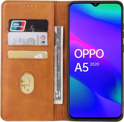Obrázek produktu pro Smartphonica Oppo A5 2020 kožené pouzdro s magnetickým zavíráním a přihrádkami na karty - hnědé