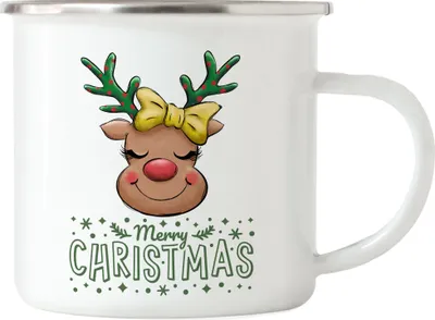 Produktbild von Merry Christmas Emaille-Tasse Geschenkidee Rentier-Fans Rudolf Süßes Motiv für Weihnachten für Familie Freunde