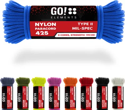 Produktbild von GO!elements 15m Paracord Seil aus reißfestem Nylon - 3mm Paracord 425 Typ II max. 192kg - Schnüre als Outdoor Seil, Allzweckseil, Survival Seil, Armband, Hundeleine, Nylonschnur, Farbe: Blau