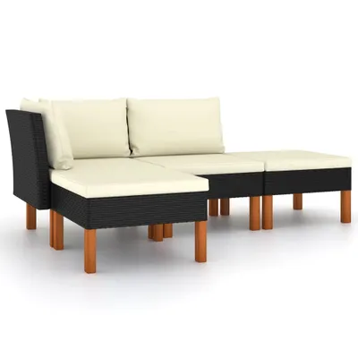 Image de vidaXL Ensemble salon de jardin 4 pièces avec coussins Poly rotin noir