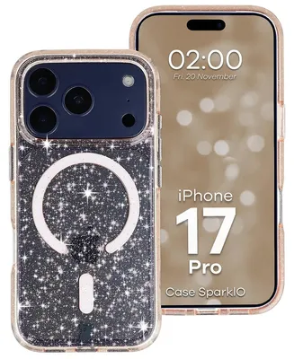 Produktbild von Glitzer Hülle mit Magnetring für iPhone 17 Pro, Bizon Case SparklO, Transparent-Hellorange mit Glitzer