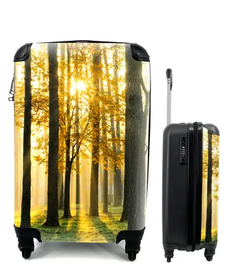 Produktbild von MuchoWow® Koffer Handgepäck Trolley Rollkoffer Kleine Reisekoffer mit 4 Rollen - Wald - Sonne - Bäume - Gras - Landschaft - Natur - Cabin Size < 55x40x23 cm & 55x40x20 cm - Fotokoffer - Kabinenkoffer - Boardgepäck - Reise-Box - Reisekoffer - Reisegepäck - Koffer mit Bild - Trolley für Kinder