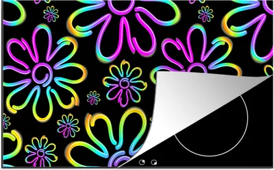Produktbild von KitchenYeah© Herdabdeckplatte Blumen - Neon - Muster - Psychedelisch , 90x52cm, Küche Deko, Glaskeramikkochfeld Herdabdeckung, Abdeckplatte fùr Kochfeld
