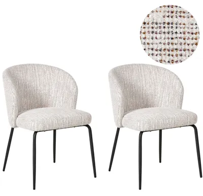 Produktbild von BELIANI Polsterstuhl 2er Set Weiß-Mehrfarbig Stoffbezug Meliert mit Schwarzen Metallbeinen Ohne Armlehnen Modern Esszimmer Wohnzimmer Sitzmöbel