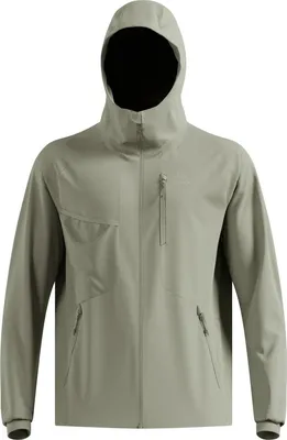 Hellgraue Odlo Winddichte Zeroweight X-Warm Langlaufjacke mit Kapuze und Reißverschlusstaschen vorne
