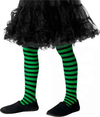 Produktbild von Gestreifte Kinderstrumpfhose grün-schwarz für Fasching & Halloween