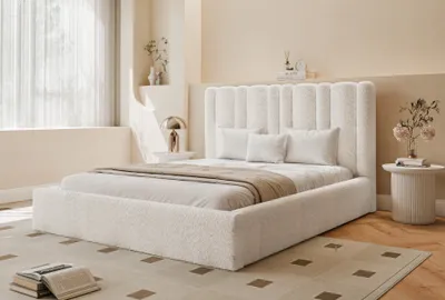 Produktbild von FURMEB24 Polsterbett WAVE + Matratze - 120 x 200 cm - WEISS TEDDYSTOFF