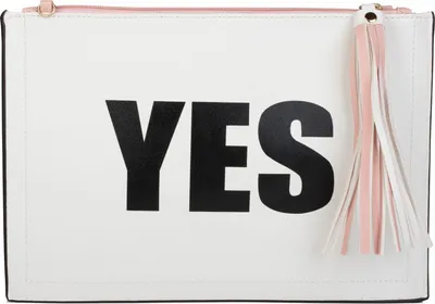 Produktbild von styleBREAKER Clutch mit YES und NO Print, Quasten Anhänger am Reißverschluss, Armschlaufe und Umhängegurt, Damen 02012078