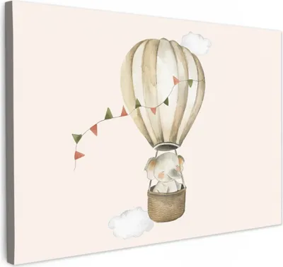 Produktbild von Wanddeko 60x40 cm - Kinder Bohemian - Elefant - Heißluftballon, Wandbilder, Wanddeko Wohnzimmer, Bild