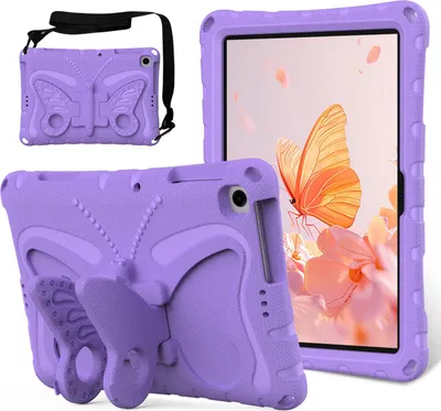 Produktbild von Kinder Hülle für Lenovo Tab M10 10,1" 3rd Gen TB-328F 2022 Leicht Stoßfeste EVA Kindgerechtes Schutzhülle mit Schultergurt, Schmetterlings-Ständer Lila