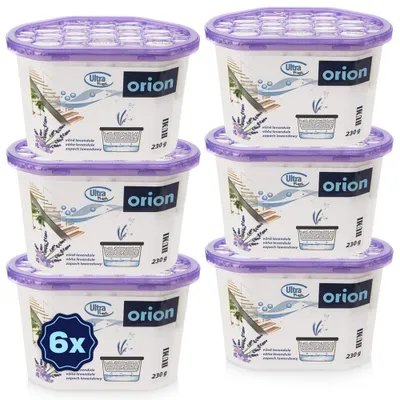 Obrázek produktu pro Orion | Pohlcovač vlhkosti sada 6 ks 230 g - Granulátový pohlcovač - Levandule - až do 20 m²