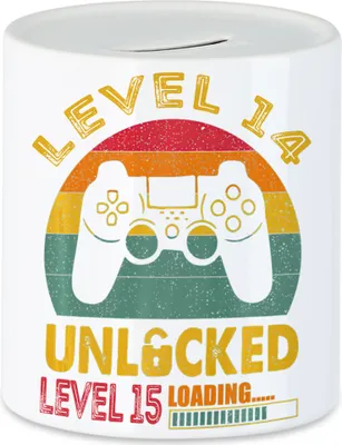 Produktbild von Level 14 Unlocked Level 15 Loading Spardose Geburtstag Konsole Happy Birthday Controller Gamepad Spiel