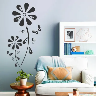 Produktbild von Wandtattoo - Wandaufkleber - Wandtattoo "Margariten-Traum" - 60cm x 29cm schwarz - Dekoration Küche Wohnzimmer Wand