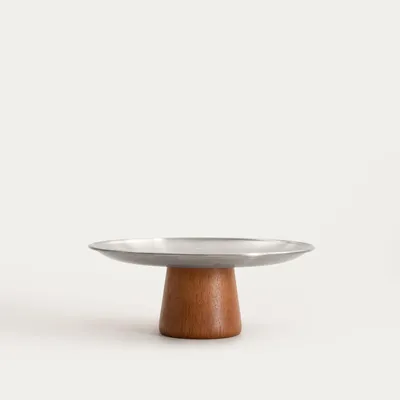 Zdjęcie produktu dla HOMLA Patera EDMORE na drewnianej nóżce ze stali nierdzewnej 23X9 cm