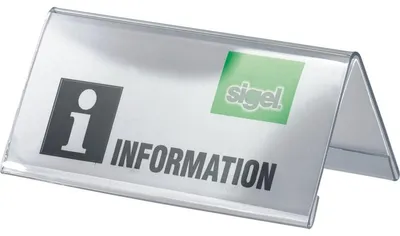 Produktbild von SIGEL TA138 Tischaufsteller, 9,5 x 4,2 cm, Dachform, beidseitige Präsentation, glasklar, Hartplastik