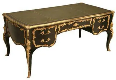 Produktbild von Casa Padrino Barock Schreibtisch in Schwarz und Gold - 180 x 80 x H. 80 cm - Massivholz und Leder