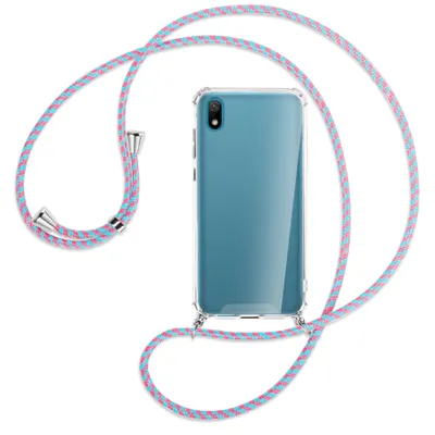 Produktbild von Handykette Backcover-Schutzhülle mit Band (Metall silberfarben) für Huawei Y5 2019 - pink/mint