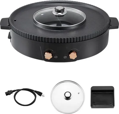 Image de gril électrique 2 en 1 sans fumée BBQ Grill et Hot Pot - 1800W gril avec fonction Hot Pot