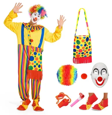 Productafbeelding van Elzusha - Clown Kostuum voor Volwassenen - Inclusief Pruik en Accessoires