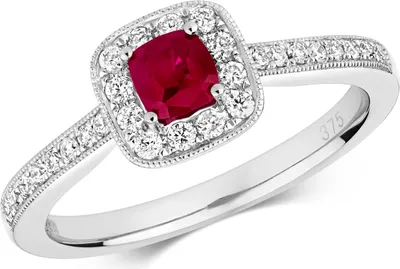 Produktbild von Schöner 9 Karat (375) Weißgold Cluster Damen - Diamant Solitärring Brillant-Schliff 0.24 Karat HI - I1 mit Rubin, 55 (17.5); TRS292269KWRSO