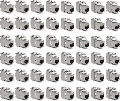 Produktbild von kwmobile 48x Keystone Modul CAT 6A - RJ45 10 Gbit/s werkzeugfreie Installation - geschirmtes Metallgehäuse - Snap-In Keystone Jack für Patchpanel -