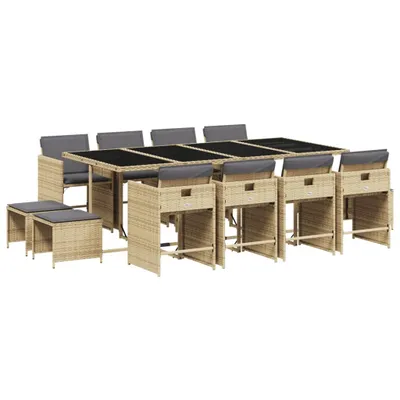 Produktbild von vidaXL 13-tlg. Garten-Essgruppe mit Kissen Beigemischung Poly Rattan
