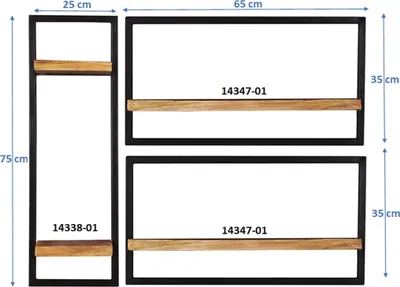 Produktbild von TPFLiving Wandregal-Set Casper 3-teilig Mangoholz natur Gestell Metall schwarz