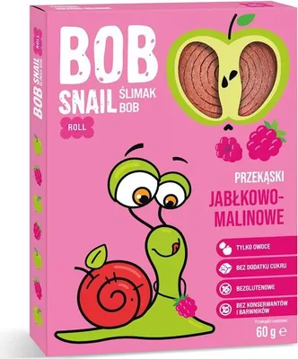 Obrázok produktu pre JABLKO - MALINOVÁ ROLÚČKA BEZ PRIDANÉHO CUKRU, BEZLEPKOVÁ 60 g - BOB SLIMÁK