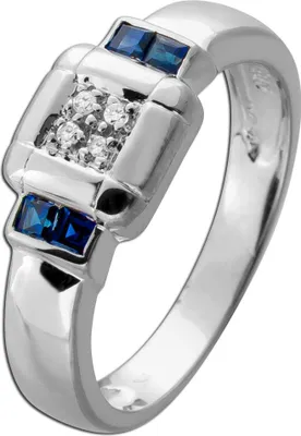Produktbild von Saphir Ring Weißgold 585 14K blaue Edelsteine 0.28ct Diamanten 0.04ct 18