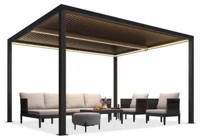 Produktbild von PURPLE LEAF Pavillon Lamellenpergola 3x4,25 m mit LED, wasserdicht, winterfest, Alu verstellbare Lamellen für Garten, Grau