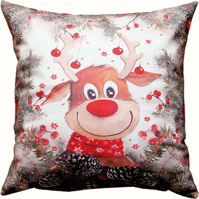 Produktbild von Kissenhülle mit Druckmotiv Elch mit roter Nase 40 x 40 cm Kissenhülle