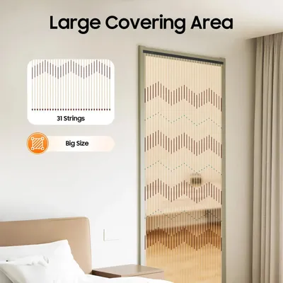 Obrázok produktu pre Perlový záves – záves na dvere – drevené perly – 90 x 200 cm – 1 diel – priehľadný – pre francúzske dvere – pre výšku dverí 2–2,2 m
