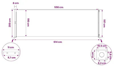 Productafbeelding van vidaXL Zijmarkies, uitschuifbaar, 200x614 cm, crème