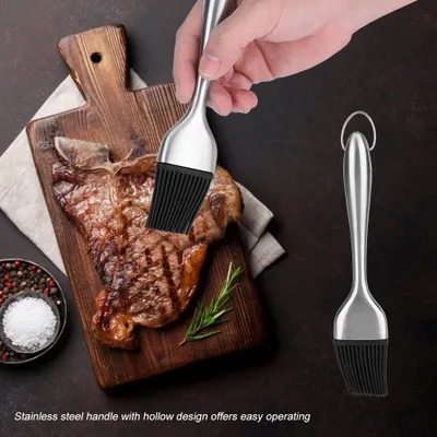 Produktbild von Edelstahl-Griff, Silikonkopf, Grill-Ölpinsel, Grill-Bratwerkzeug (20 cm)