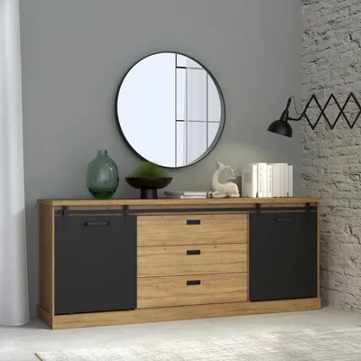 Produktbild von Kommode >Kaszimiro< in braun,schwarz - 213,4x88,2x52cm (BxHxT)