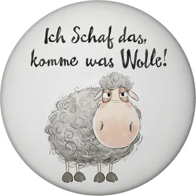 Produktbild von Schaf Magnet rund mit Flaschenöffner rund mit Spruch Ich Schaf das komme was