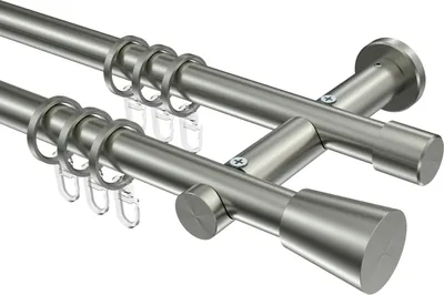 Produktbild von Interdeco Gardinenstange / Vorhangstange Edelstahl-Optik, Typ Platon Sitra (Konus), 20 mm Ø 2-läufig, 280 cm