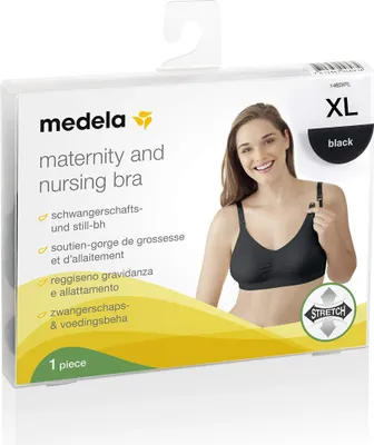 Produktbild von Medela Schwangerschafts- und Still-BH S– Nahtloser, bügelloser BH für Schwangerschaft und Stillzeit mit dehnbarem Band und atmungsaktivem Material für ganztägigen Komfort