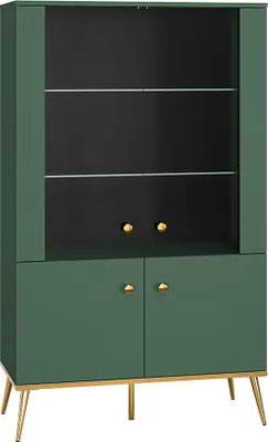 Produktbild von Highboard mit Glastüren in grün mit goldfarbenen Griffen und Füßen FASANO-131, B/H/T ca. 92/152/40 cm