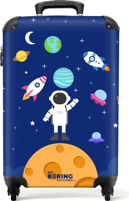 Obrázek produktu pro NoBoringSuitcases.com® Kufr Příruční zavazadlo Kufr na kolečkách Malý cestovní kufr na 4 kolečkách - Astronaut obklopený planetami a raketami - Velikost kabiny < 55x40x23 cm a 55x40x20 cm - Foto kufr - Kabinový kufr - Palubní zavazadloPříruční zavazadlo Kufr 55x35x20 cm, 36L,