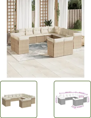 Produktbild von The Living Store 13-tlg. Garten-Sofagarnitur mit Kissen Beige Poly Rattan