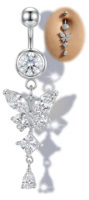 Image de Piercing pour nombril avec pendentif en zircone, en argent 925