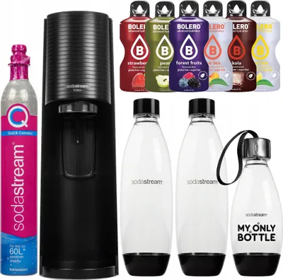 Produktbild von Sodastream Wassersprudler Terra Schwarz Set mit 3 Flaschen und Sirup
