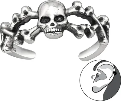 Produktbild von 925 Sterling Silber Ohrmanschette Totenkopf Ear Cuff Ohrklemme