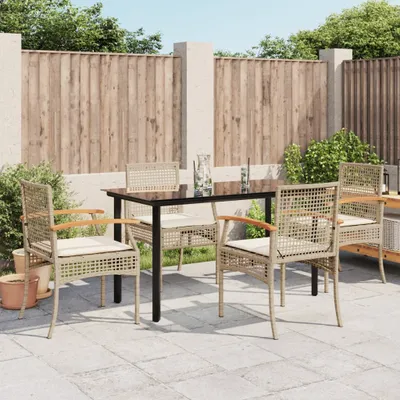 Produktbild von Design 5-tlg. Garten-Essgruppe mit Kissen Beige Poly Rattan, Gartenmöbel-Sets 2024 Neu