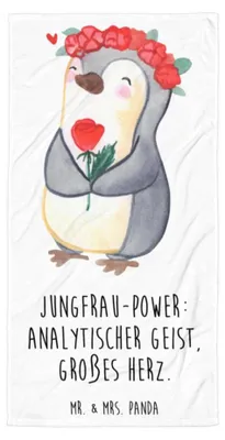 Produktbild von Mr. & Mrs. Panda Handtuch Jungfrau Astrologie - Weiß - Geschenk, Strandtuch, Tierkreiszeichen, Duschhandtuch, Badelaken, Geburtstagsgeschenk, Sternzeichen, Reisehandtuch
