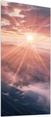Produktbild von Glasbild 55x110cm in XXL für Wohnzimmer, Schlafzimmer Motiv Sonnenaufgang Berge