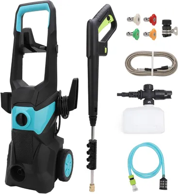 Zdjęcie produktu dla Myjka wysokociśnieniowa o ciśnieniu 4000 PSI i wydajności 2,5 GPM, z dyszą do piany, 4 dyszami i wężem o długości 10 metrów, w kolorze niebieskim