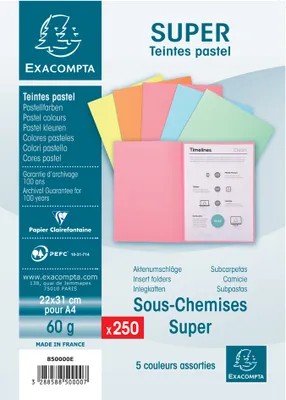 Produktbild von EXACOMPTA Aktendeckel SUPER 60 DIN A4 60 g/qm sortiert 250 Aktendeckel